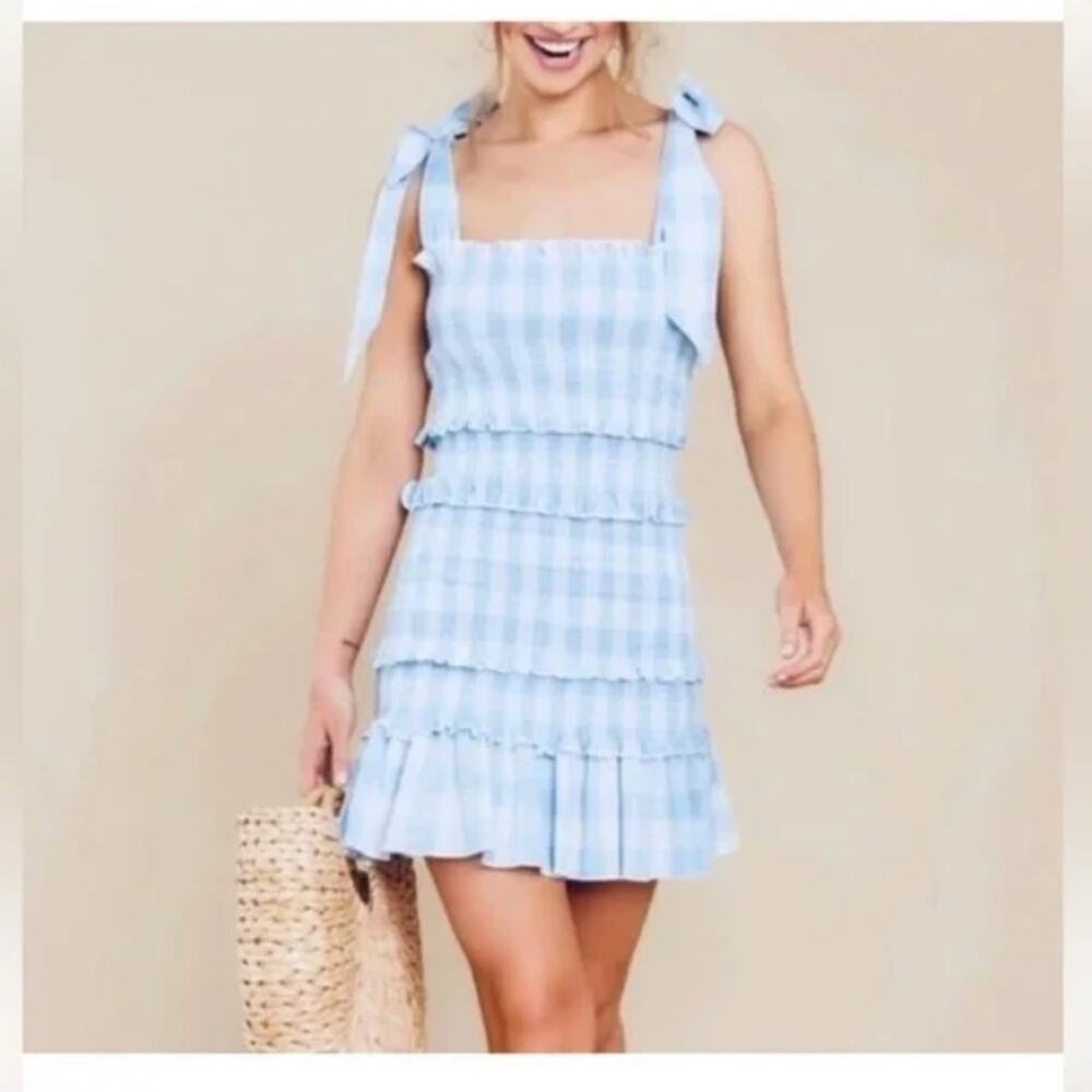 Anthropologies Blue Gingham Sleeveless Dress